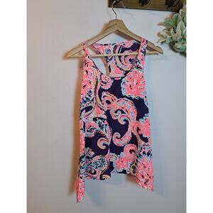 Lilly Pulitzer Silk Paisley Flowy Pink Blue White Sleeveless Top Sz XS